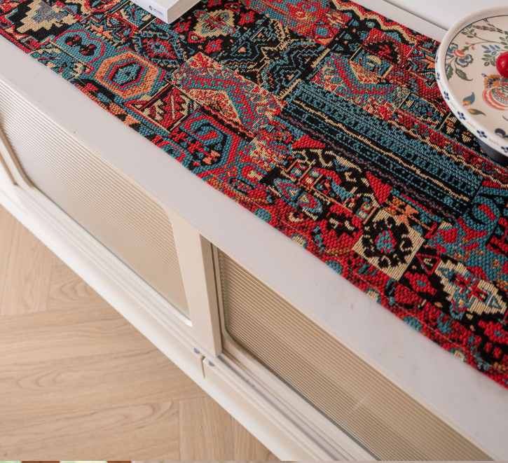 Jacquard Red Water Plant 33-180cm Elegant Geometric Jacquard Table Runner with Tassels - Modern Dining & V888-ELOSUNG24898