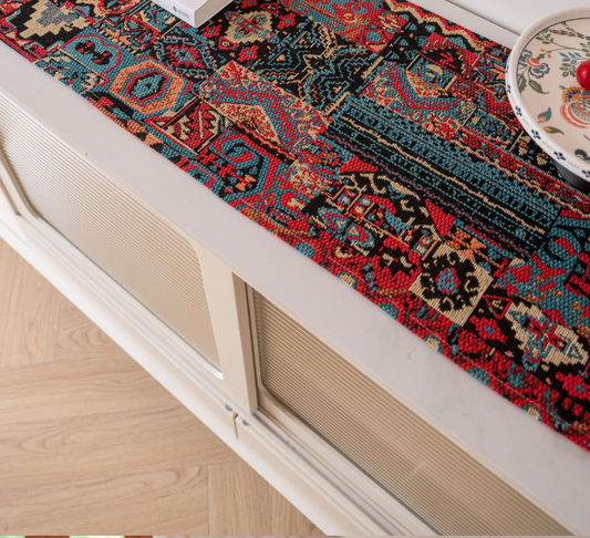 Jacquard Blue Water Plant 33-180cm Elegant Geometric Jacquard Table Runner with Tassels - Modern Dining & V888-ELOSUNG24899