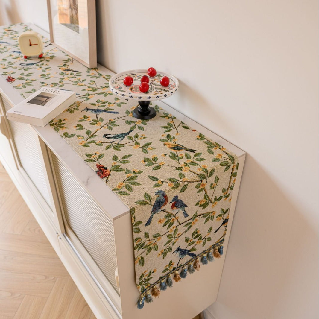 Two Orioles in Jacquard Rice 33-180cm Elegant Geometric Jacquard Table Runner with Tassels - Modern Dining & V888-ELOSUNG24900