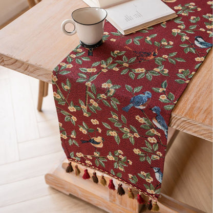 Jacquard Date Red Two Orioles 33-180cm Elegant Geometric Jacquard Table Runner with Tassels - Modern Dining & V888-ELOSUNG24902
