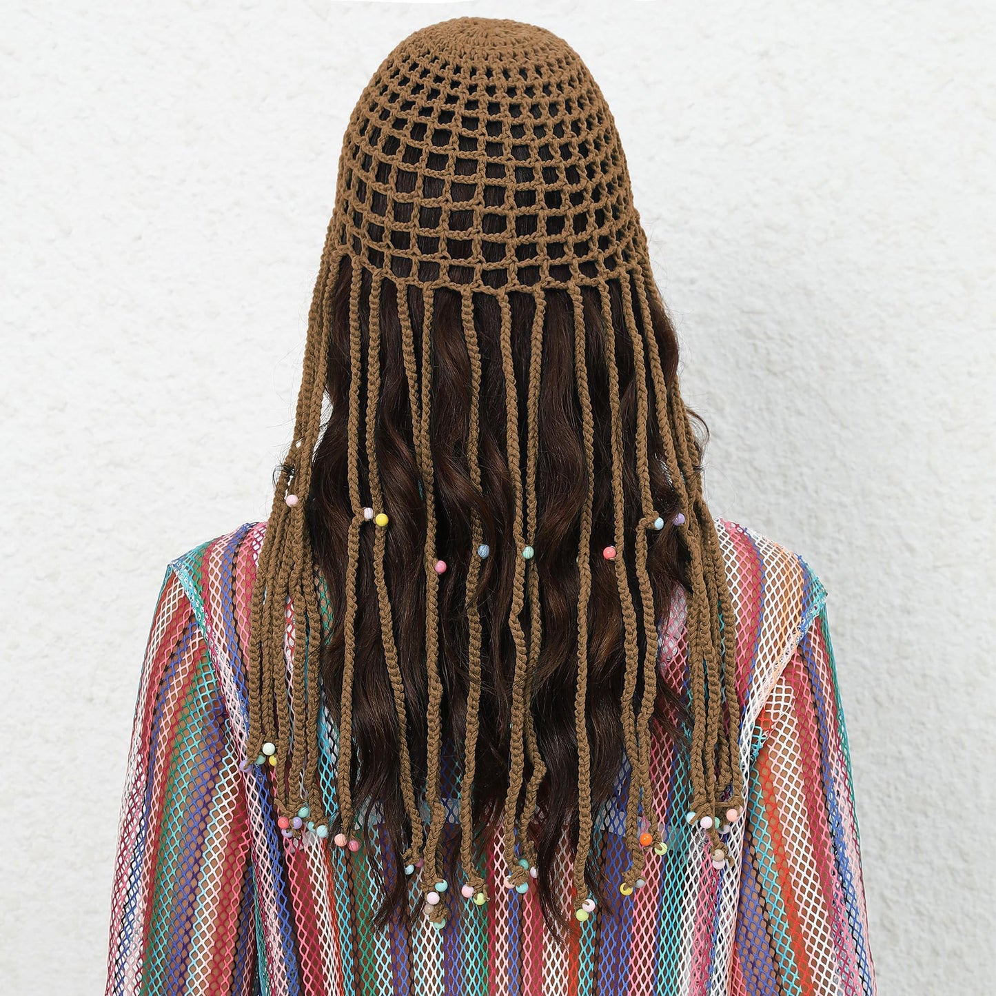 Pink Boho Hand-Crocheted Tassel Sun Hat - Lightweight Breathable Beach Cap (Fits 55-60cm) V888-ELOSUNG24908