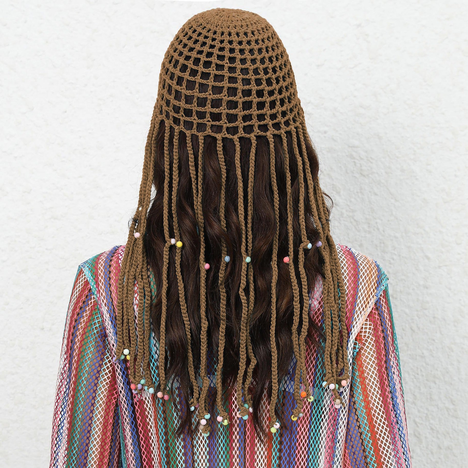 Blue Boho Hand-Crocheted Tassel Sun Hat - Lightweight Breathable Beach Cap (Fits 55-60cm) V888-ELOSUNG24910
