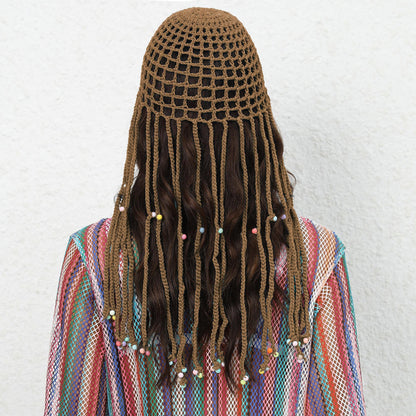 Blue Boho Hand-Crocheted Tassel Sun Hat - Lightweight Breathable Beach Cap (Fits 55-60cm) V888-ELOSUNG24910