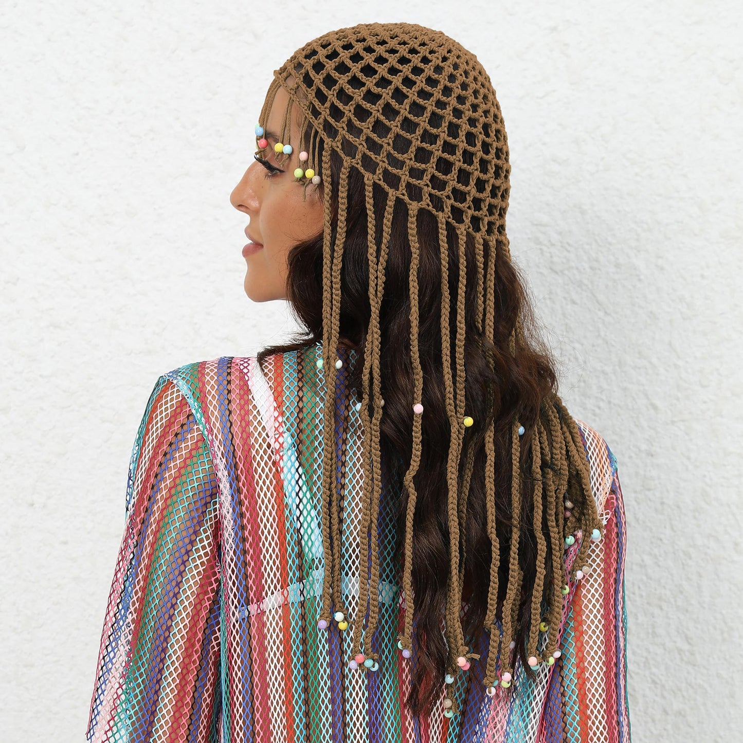 Coffee Boho Hand-Crocheted Tassel Sun Hat - Lightweight Breathable Beach Cap (Fits 55-60cm) V888-ELOSUNG24911