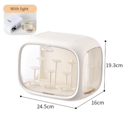 Cream White With Lamp Wall Mount & Desktop Blind Box Display Case - Clear Dustproof Storage Organizer for V888-ELOSUNG24928