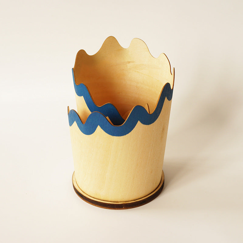 2PCS Blue Creative Wooden Pencil Shaving Pen Holder - Novelty Desk Organizer & Stationery Storage V888-ELOSUNG24932