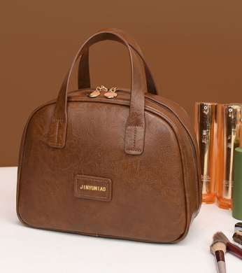 Brown Retro PU Leather Cosmetic Bag - Large Capacity Travel Toiletry Organizer Pouch V888-ELOSUNG24933