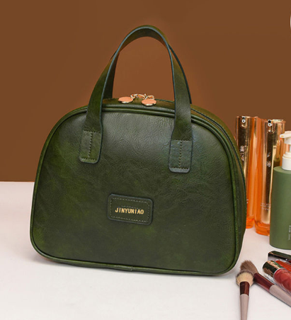 Green Retro PU Leather Cosmetic Bag - Large Capacity Travel Toiletry Organizer Pouch V888-ELOSUNG24934
