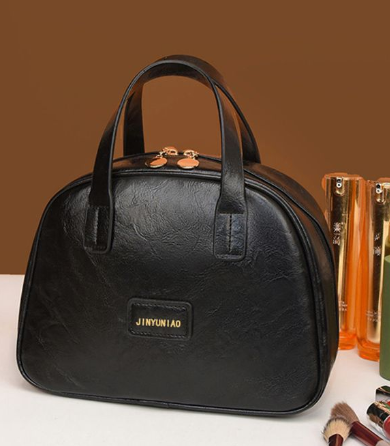Black Retro PU Leather Cosmetic Bag - Large Capacity Travel Toiletry Organizer Pouch V888-ELOSUNG24935