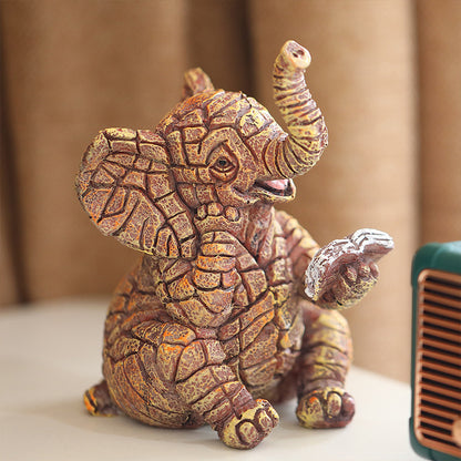 2 PCS Textured Resin Elephant Figurine - Decorative Stone-Look Statue for Home & Garden Decor V888-ELOSUNG24936