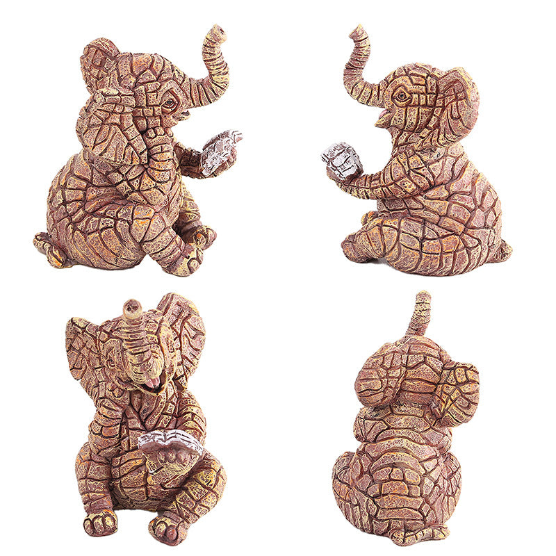 2 PCS Textured Resin Elephant Figurine - Decorative Stone-Look Statue for Home & Garden Decor V888-ELOSUNG24936