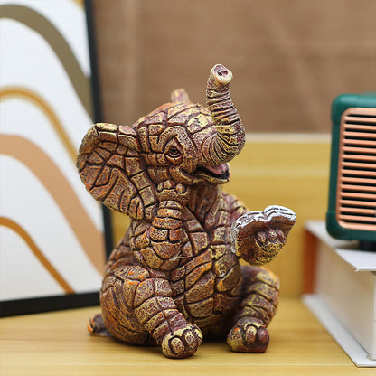 2 PCS Textured Resin Elephant Figurine - Decorative Stone-Look Statue for Home & Garden Decor V888-ELOSUNG24936