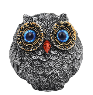 3Pcs Blue Small Decorative Resin Owl Figurine - Textured Statue with Blue Eyes V888-ELOSUNG24937
