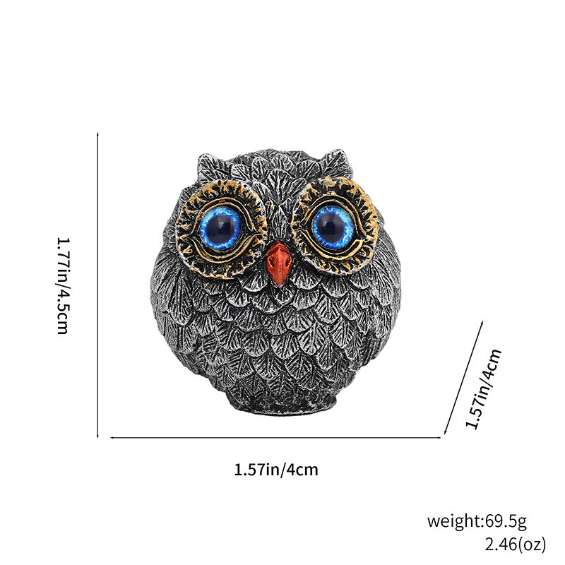 3Pcs Blue Small Decorative Resin Owl Figurine - Textured Statue with Blue Eyes V888-ELOSUNG24937