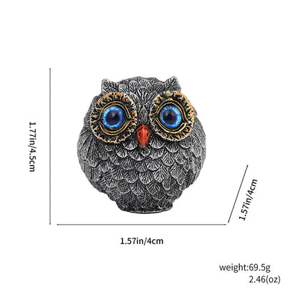 3Pcs Blue Small Decorative Resin Owl Figurine - Textured Statue with Blue Eyes V888-ELOSUNG24937
