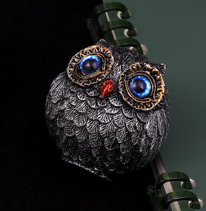3Pcs Blue Small Decorative Resin Owl Figurine - Textured Statue with Blue Eyes V888-ELOSUNG24937