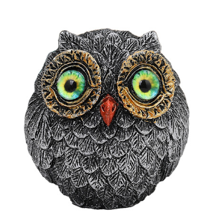 3Pcs Green Small Decorative Resin Owl Figurine - Textured Statue with Blue Eyes V888-ELOSUNG24938