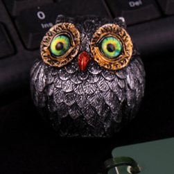 3Pcs Green Small Decorative Resin Owl Figurine - Textured Statue with Blue Eyes V888-ELOSUNG24938