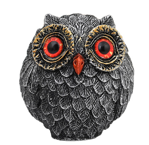 3Pcs Red Small Decorative Resin Owl Figurine - Textured Statue with Blue Eyes V888-ELOSUNG24939
