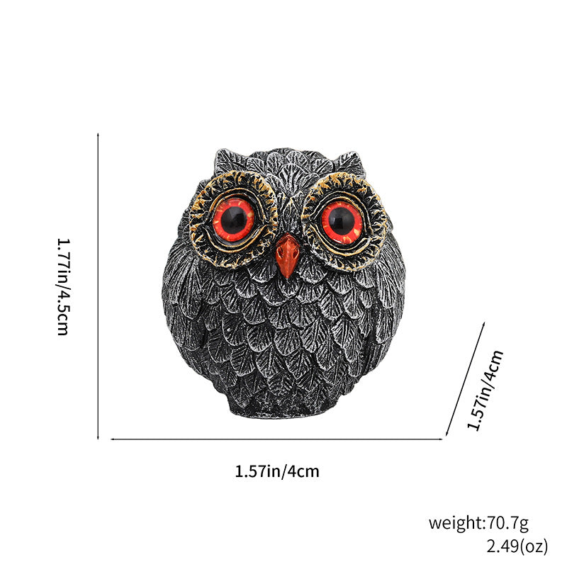 3Pcs Red Small Decorative Resin Owl Figurine - Textured Statue with Blue Eyes V888-ELOSUNG24939