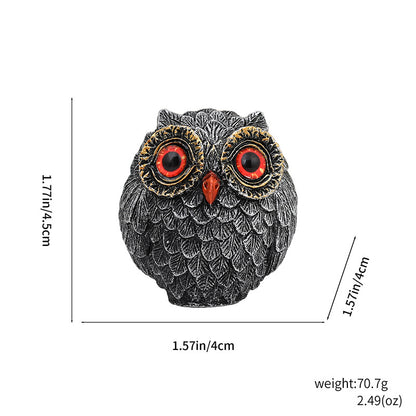 3Pcs Red Small Decorative Resin Owl Figurine - Textured Statue with Blue Eyes V888-ELOSUNG24939