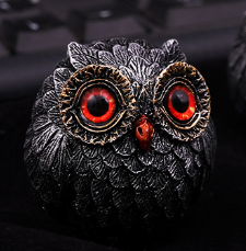 3Pcs Red Small Decorative Resin Owl Figurine - Textured Statue with Blue Eyes V888-ELOSUNG24939