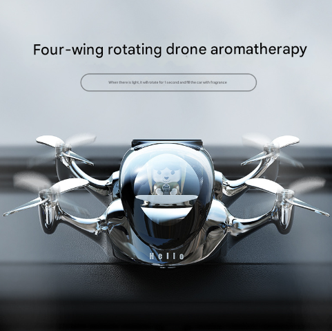 Silver Solar Powered Drone Car Air Freshener - Rotating Propeller Vehicle Scent Diffuser Ornament V888-ELOSUNG24963