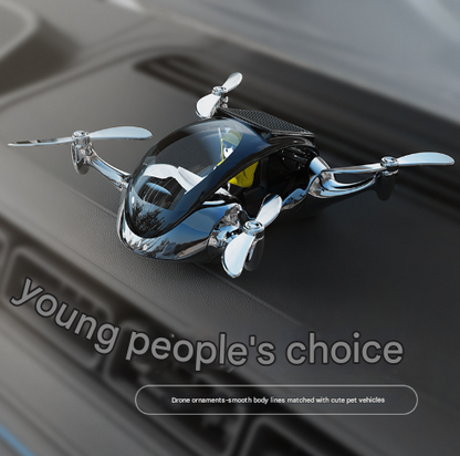 Silver Solar Powered Drone Car Air Freshener - Rotating Propeller Vehicle Scent Diffuser Ornament V888-ELOSUNG24963