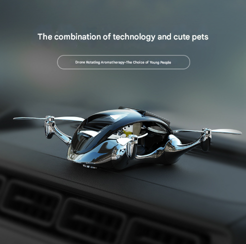 Silver Solar Powered Drone Car Air Freshener - Rotating Propeller Vehicle Scent Diffuser Ornament V888-ELOSUNG24963