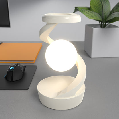 White Modern Levitating LED Desk Lamp with Wireless Phone Charger - Spiral Design Atmosphere Light V888-ELOSUNG24985