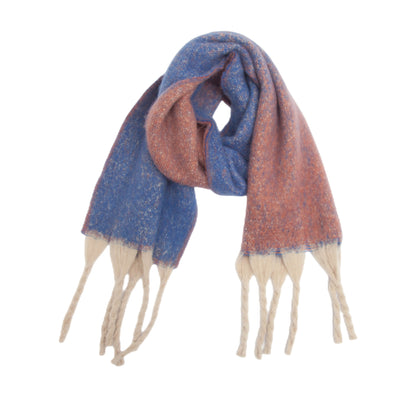 Blue-orange Plush Gradient Winter Scarf Shawl - Thick Textured Circle Yarn with Chunky Tassels - 185cm x 40cm V888-ELOSUNG24986