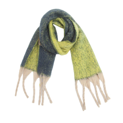 Green Plush Gradient Winter Scarf Shawl - Thick Textured Circle Yarn with Chunky Tassels - 185cm x 40cm V888-ELOSUNG24987