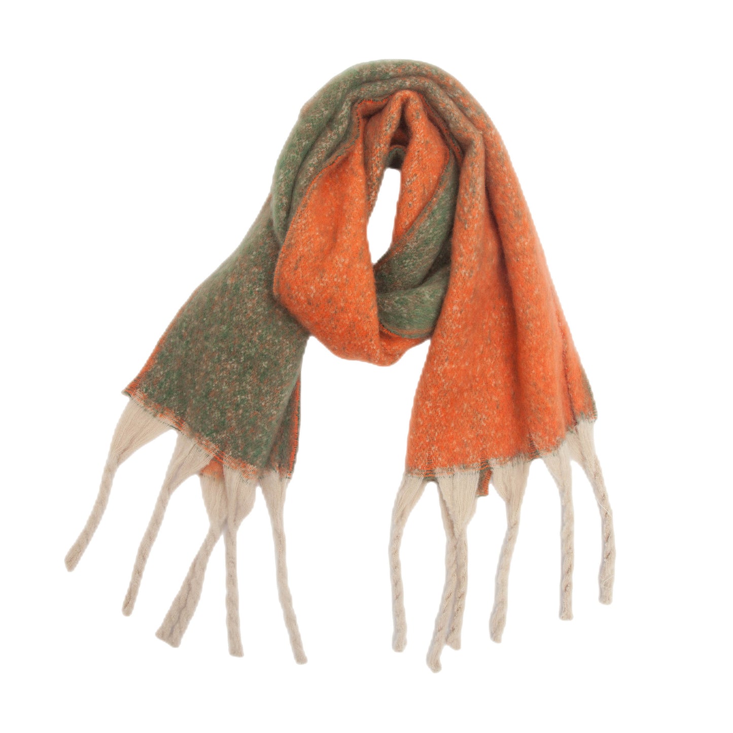 Orange Plush Gradient Winter Scarf Shawl - Thick Textured Circle Yarn with Chunky Tassels - 185cm x 40cm V888-ELOSUNG24988