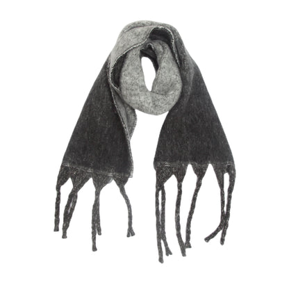 Black Plush Gradient Winter Scarf Shawl - Thick Textured Circle Yarn with Chunky Tassels - 185cm x 40cm V888-ELOSUNG24989