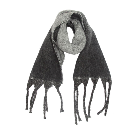 Black Plush Gradient Winter Scarf Shawl - Thick Textured Circle Yarn with Chunky Tassels - 185cm x 40cm V888-ELOSUNG24989