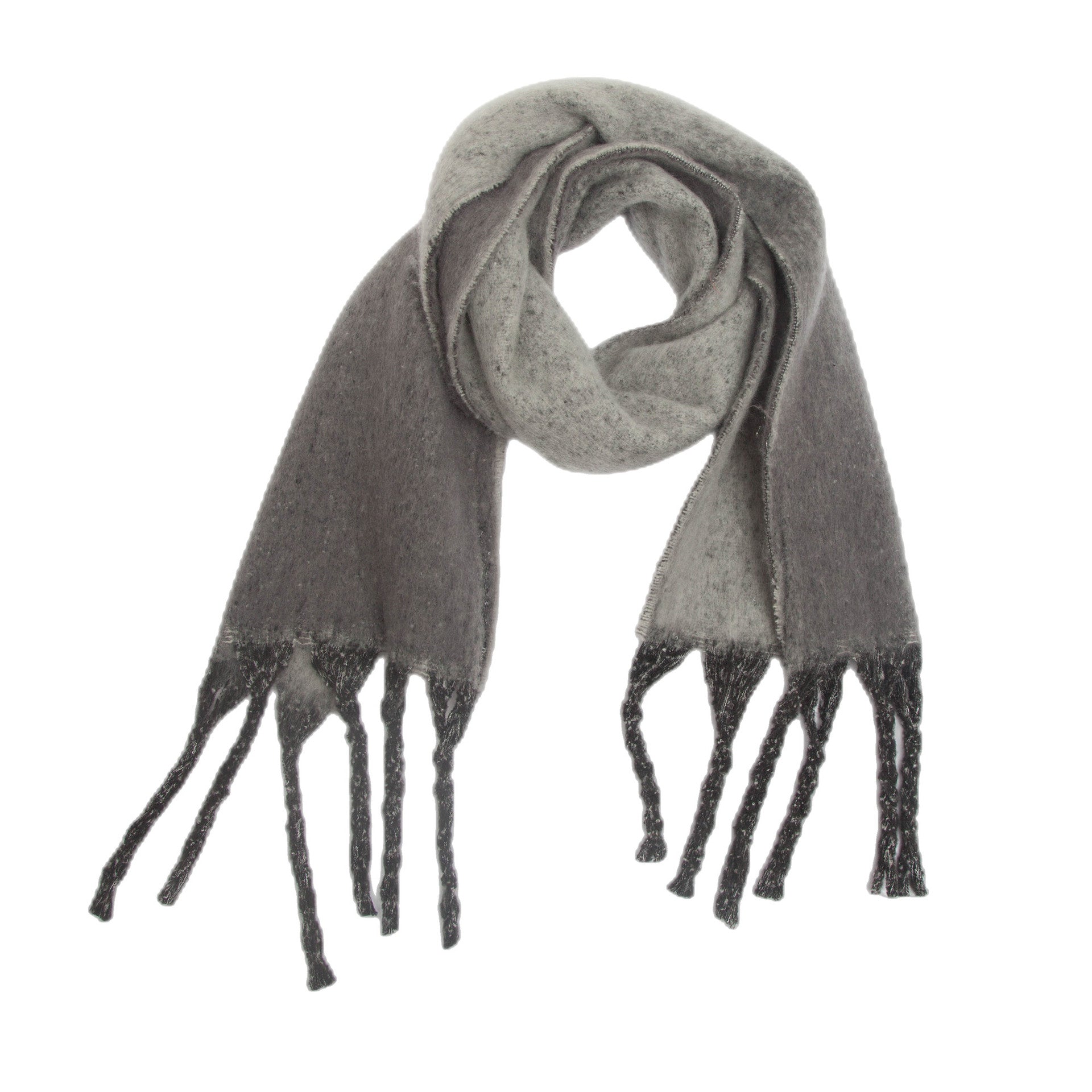 Grey Plush Gradient Winter Scarf Shawl - Thick Textured Circle Yarn with Chunky Tassels - 185cm x 40cm V888-ELOSUNG24990