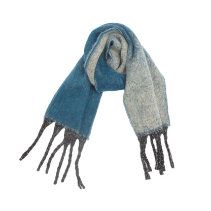 Blue Plush Gradient Winter Scarf Shawl - Thick Textured Circle Yarn with Chunky Tassels - 185cm x 40cm V888-ELOSUNG24991