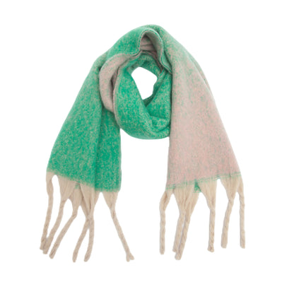 Green-beige Plush Gradient Winter Scarf Shawl - Thick Textured Circle Yarn with Chunky Tassels - 185cm x 40cm V888-ELOSUNG24992