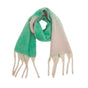 Green-beige Plush Gradient Winter Scarf Shawl - Thick Textured Circle Yarn with Chunky Tassels - 185cm x 40cm V888-ELOSUNG24992