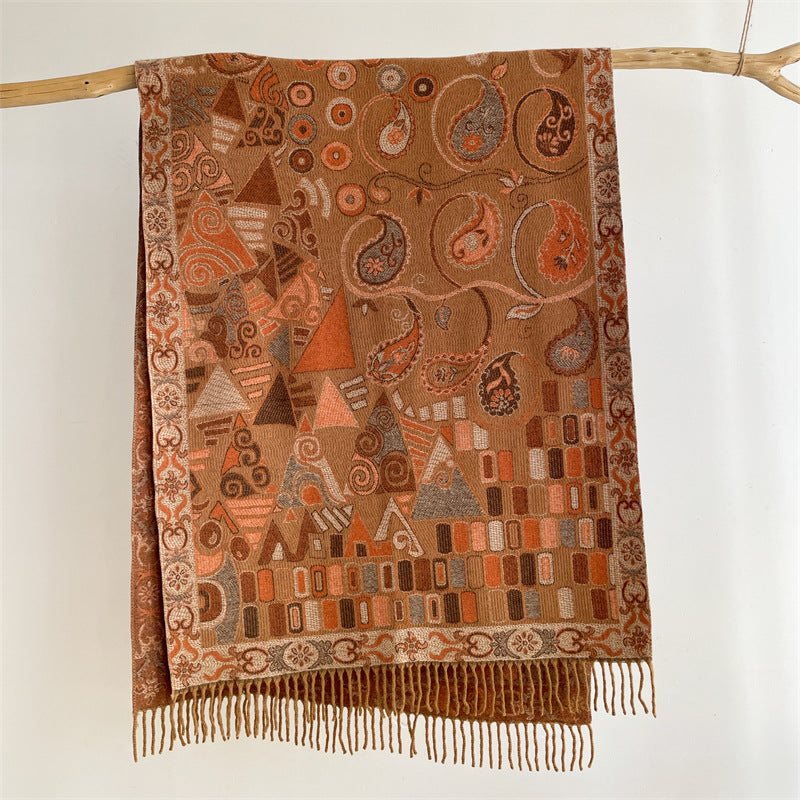 Khaki Bohemian Paisley Print Scarf - Large Lightweight Shawl Wrap - 200cm x 65cm V888-ELOSUNG24994