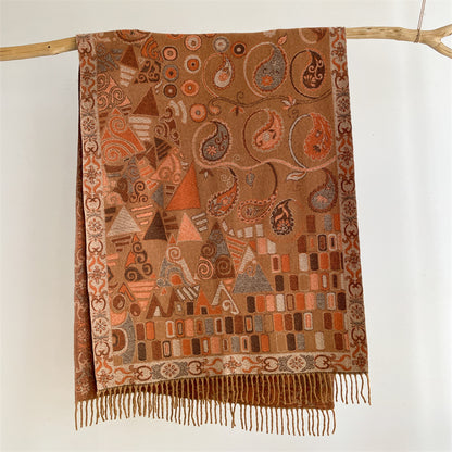 Khaki Bohemian Paisley Print Scarf - Large Lightweight Shawl Wrap - 200cm x 65cm V888-ELOSUNG24994