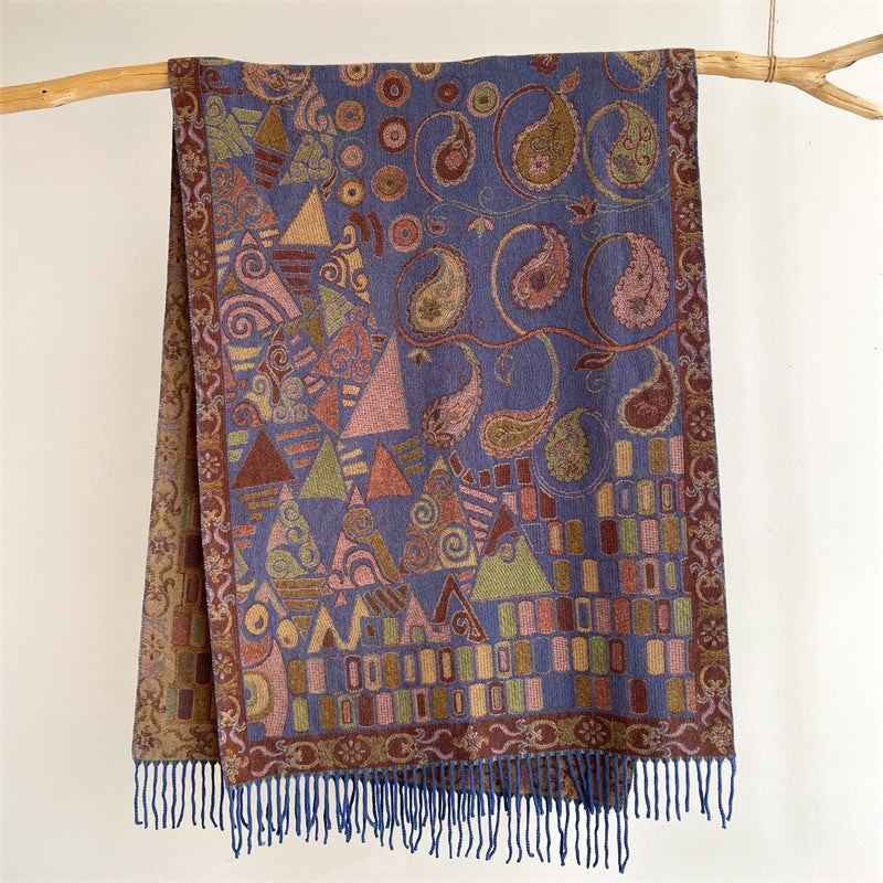 Light Blue Bohemian Paisley Print Scarf - Large Lightweight Shawl Wrap - 200cm x 65cm V888-ELOSUNG24997