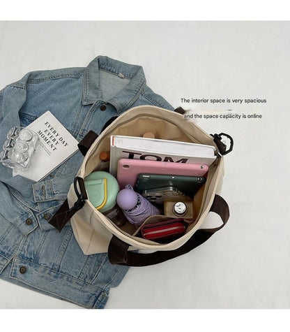 Stylish white canvas tote bag with detachable shoulder strap V888-ELOSUNG25001