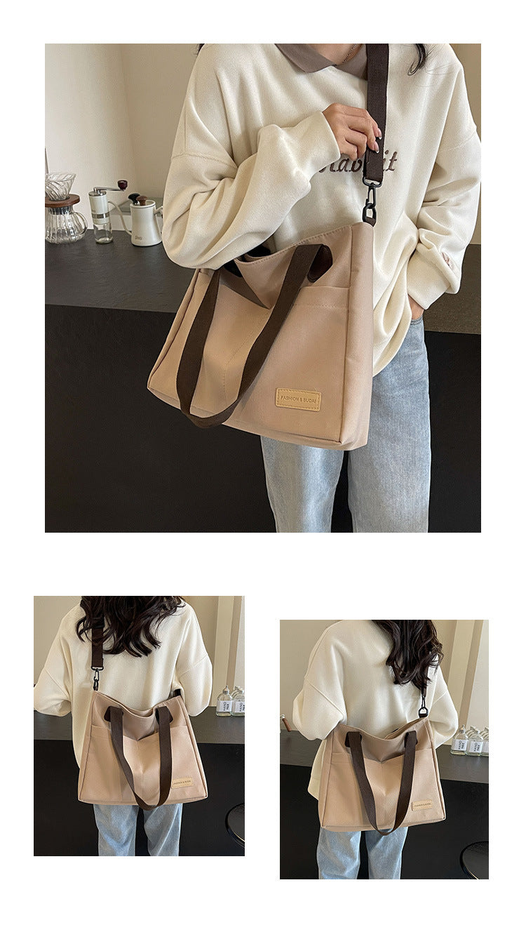 Stylish khaki canvas tote bag with detachable shoulder strap V888-ELOSUNG25002