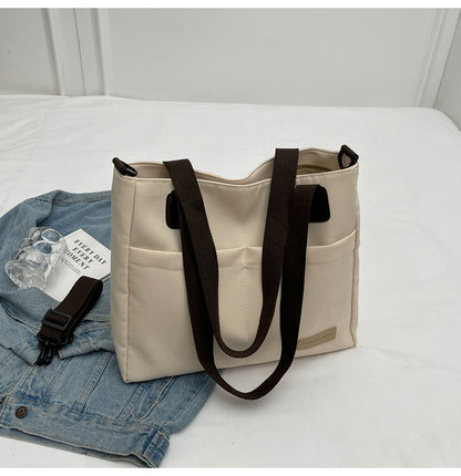 Stylish khaki canvas tote bag with detachable shoulder strap V888-ELOSUNG25002