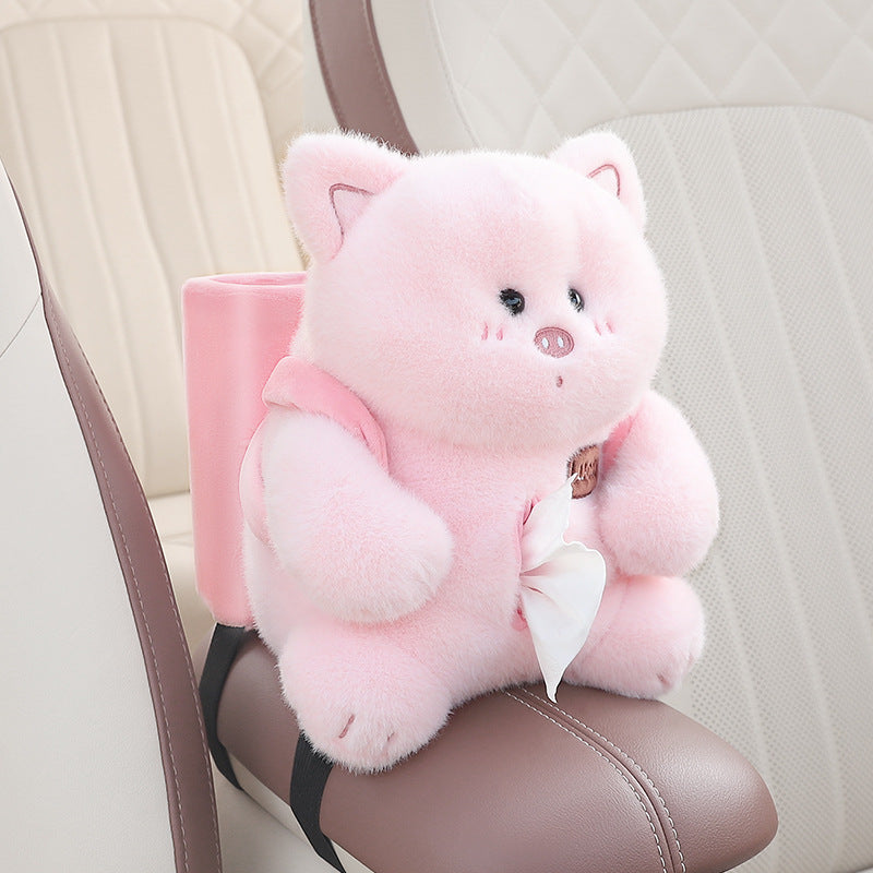 Adorable Pink Pig Tissue Holder for Car - Plush Toy with Storage V888-ELOSUNG25030
