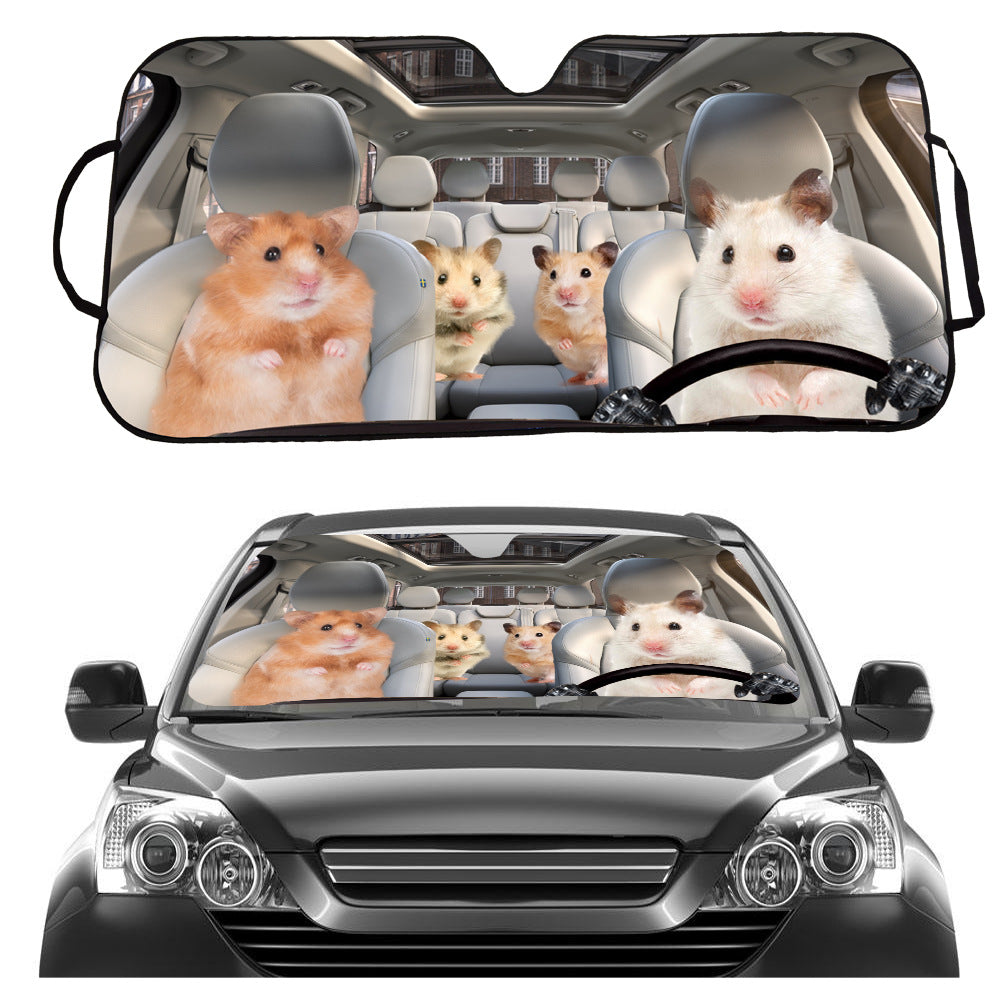 Hamster Driving Car Sunshade for Windshield - UV Protection V888-ELOSUNG25031