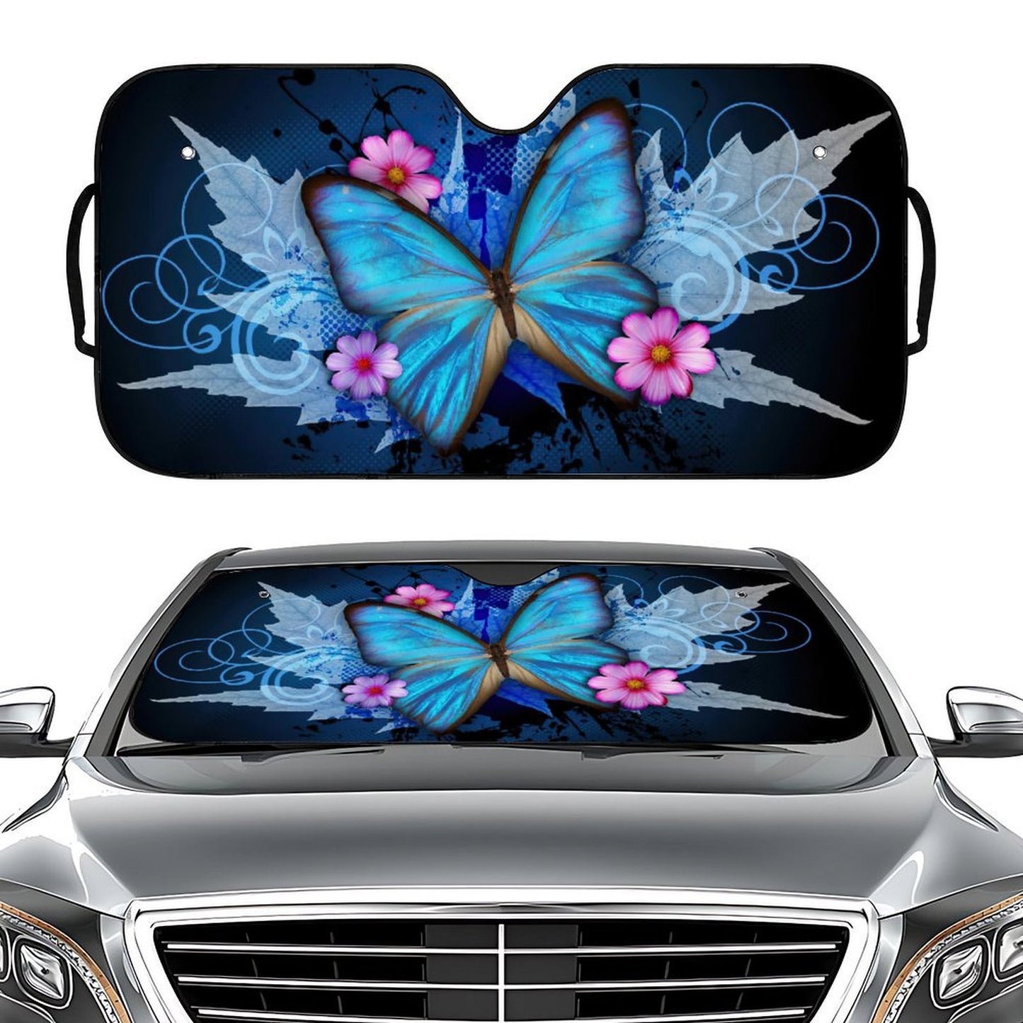 blue butterfly Driving Car Sunshade for Windshield - UV Protection V888-ELOSUNG25032