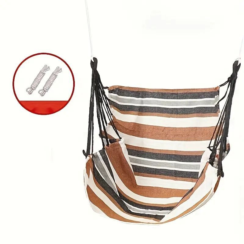 Colorful Striped Hammock Chair with Ropes and Storage Bag - Brown Stripes V888-ELOSUNG25075