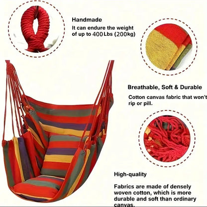 Colorful Striped Hammock Chair with Ropes and Storage Bag - White V888-ELOSUNG25076